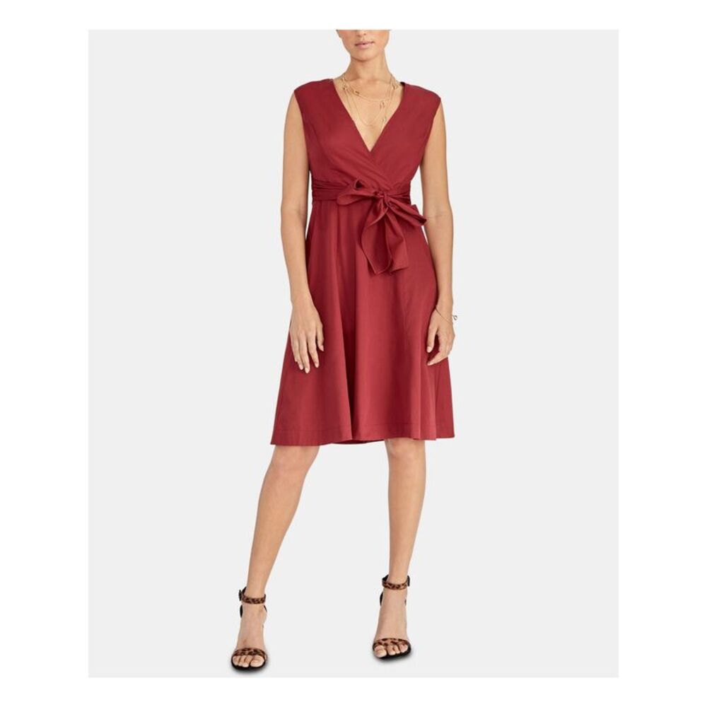 RACHEL ROY Womens Maroon Sleeveless Knee Length Fit + Flare Dress Size: 0